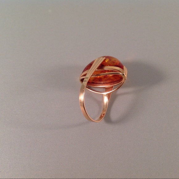 Vintage Russian rose gold Amber ring - Picture 3 of 5